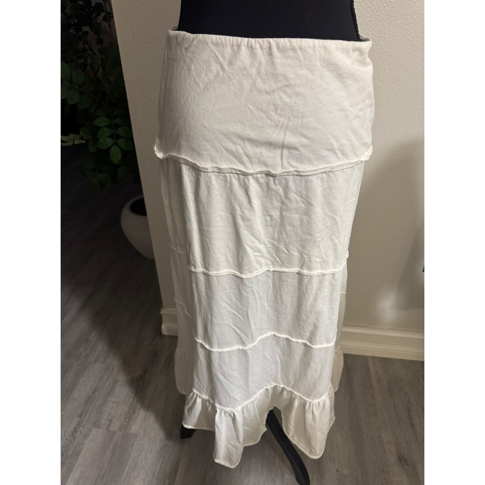 American Living Womens White Tiered Cotton Maxi Skirt Ruffle Hem Size S